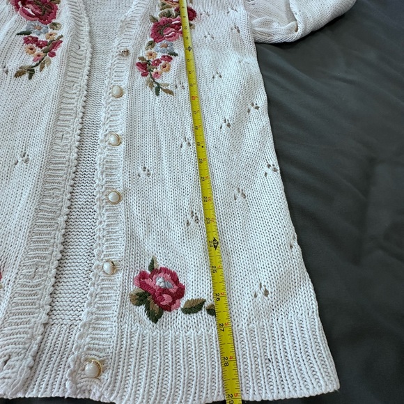 Capacity Petites Cottage Core FloralSweater M Vintage Red Pink Rose Cardigan - Picture 8 of 16